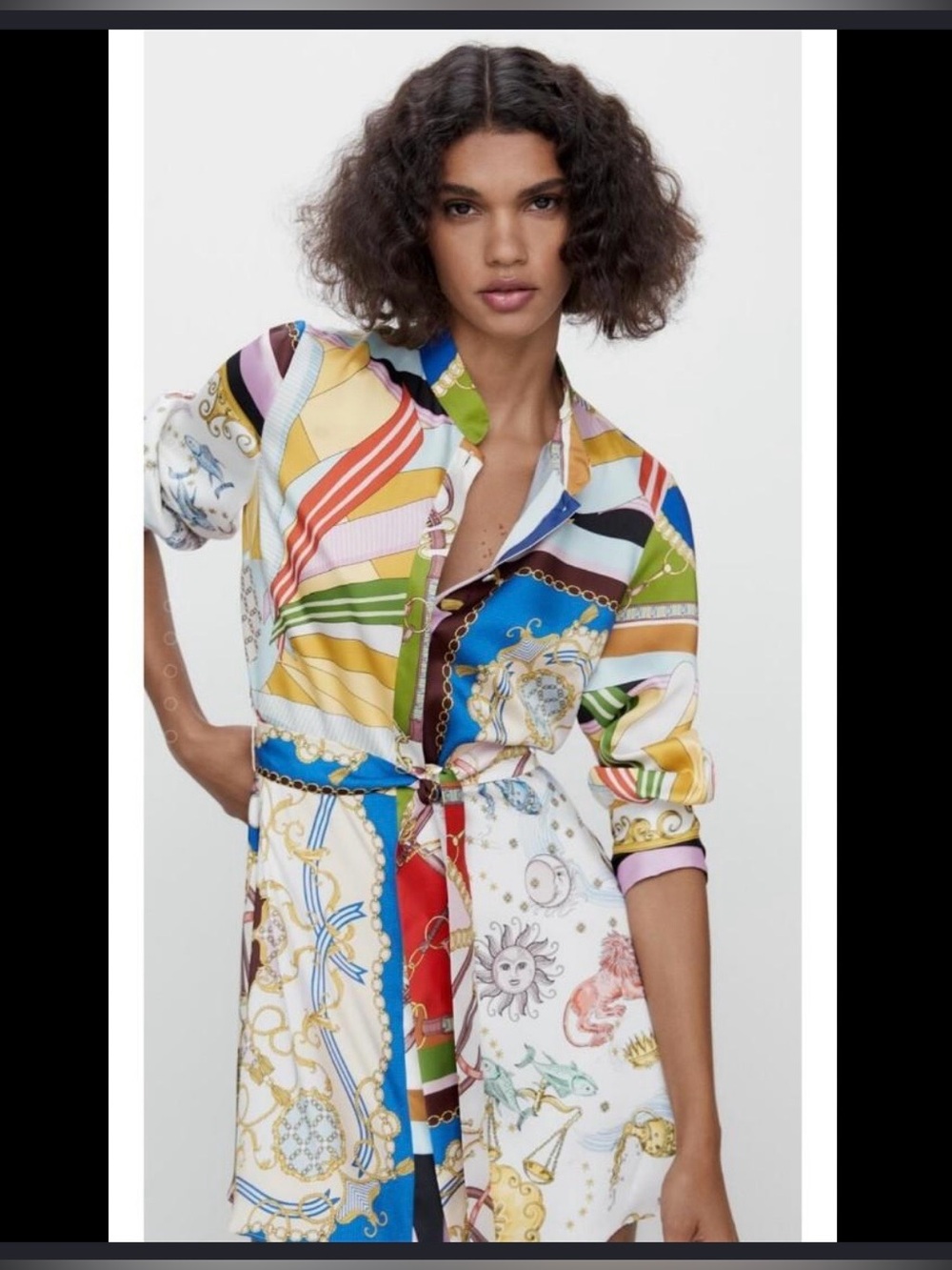 Zara Vintage Scarf Inspired European Summer Print Button Up Belted Dress. Small - Picture 3 of 16